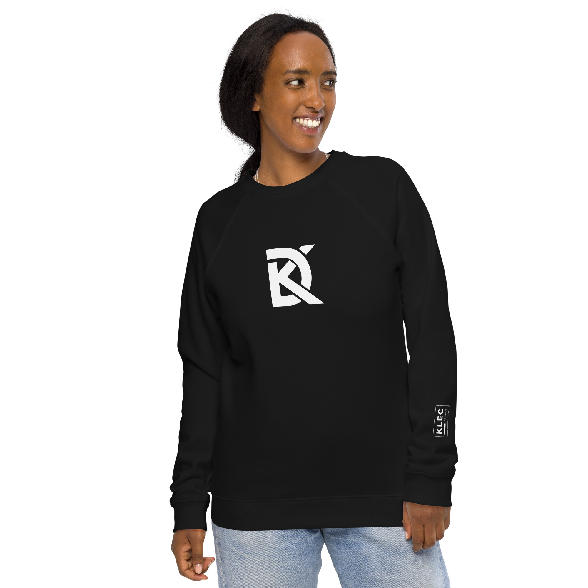 DK Logo - Unisex organic raglan sweatshirt - Black - Image 2