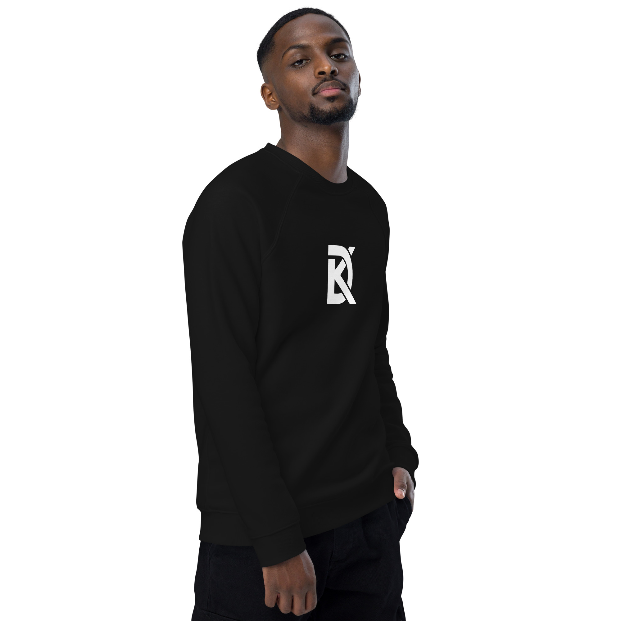 DK Logo - Unisex organic raglan sweatshirt - Black - Image 3